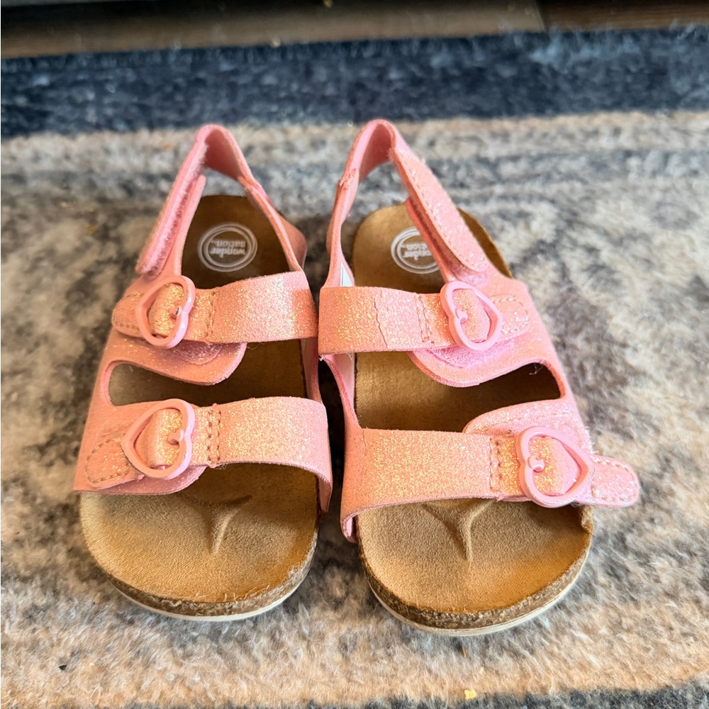 Kids Pink Glitter Strap Sandals
